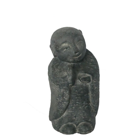  Lächelnde Gartenfigur Jizo Mönch Aus Dunklen Steinguss - Doan