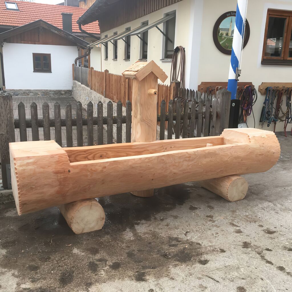  Ländlicher Alpen Baumstammbrunnen Trog Aus Lärchenholz - Clariden