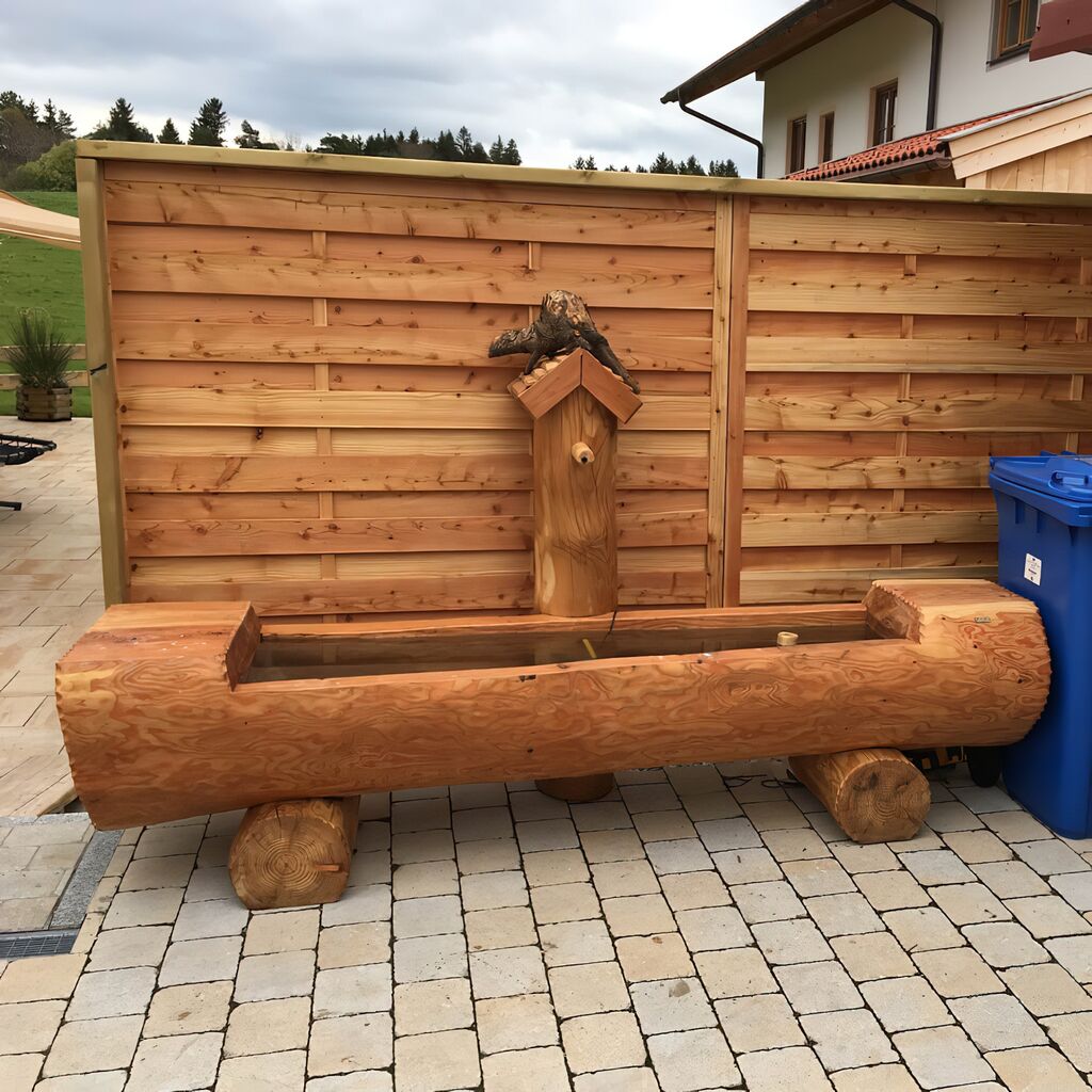  Ländlicher Alpen Baumstammbrunnen Trog Aus Lärchenholz - Clariden