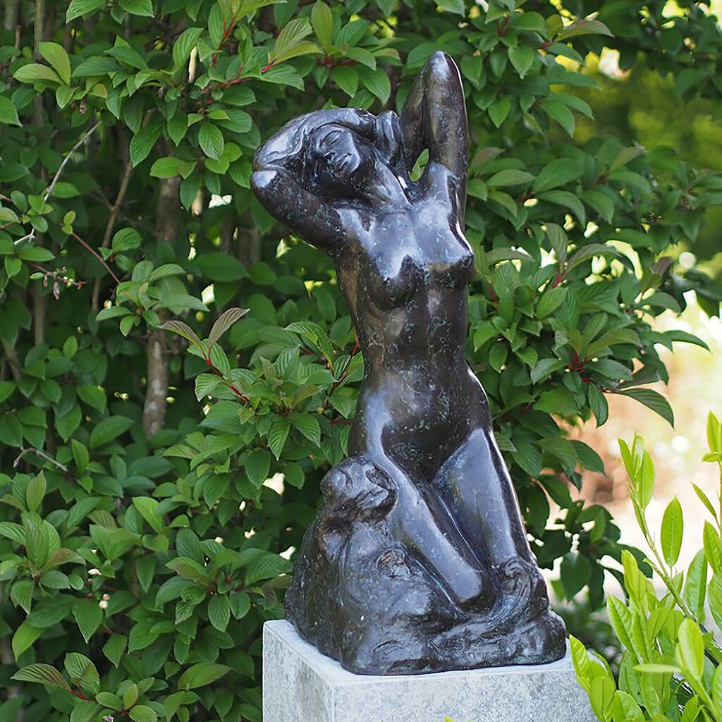  Lebensgröße-Aktskulptur Aus Bronze - Frau In Steinoptik Kniet - Nurela
