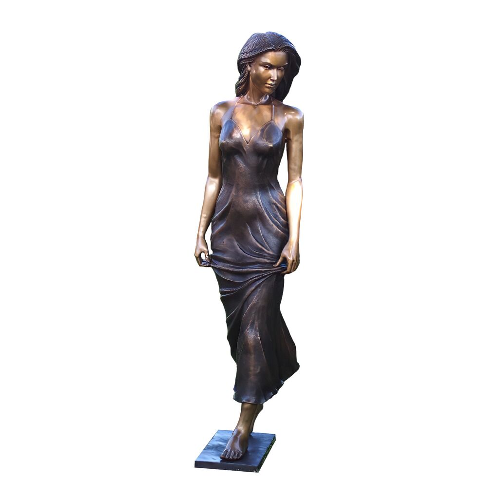  Lebensgroße Frauenstatue Mit Kleid Aus Bronze - Adelinde