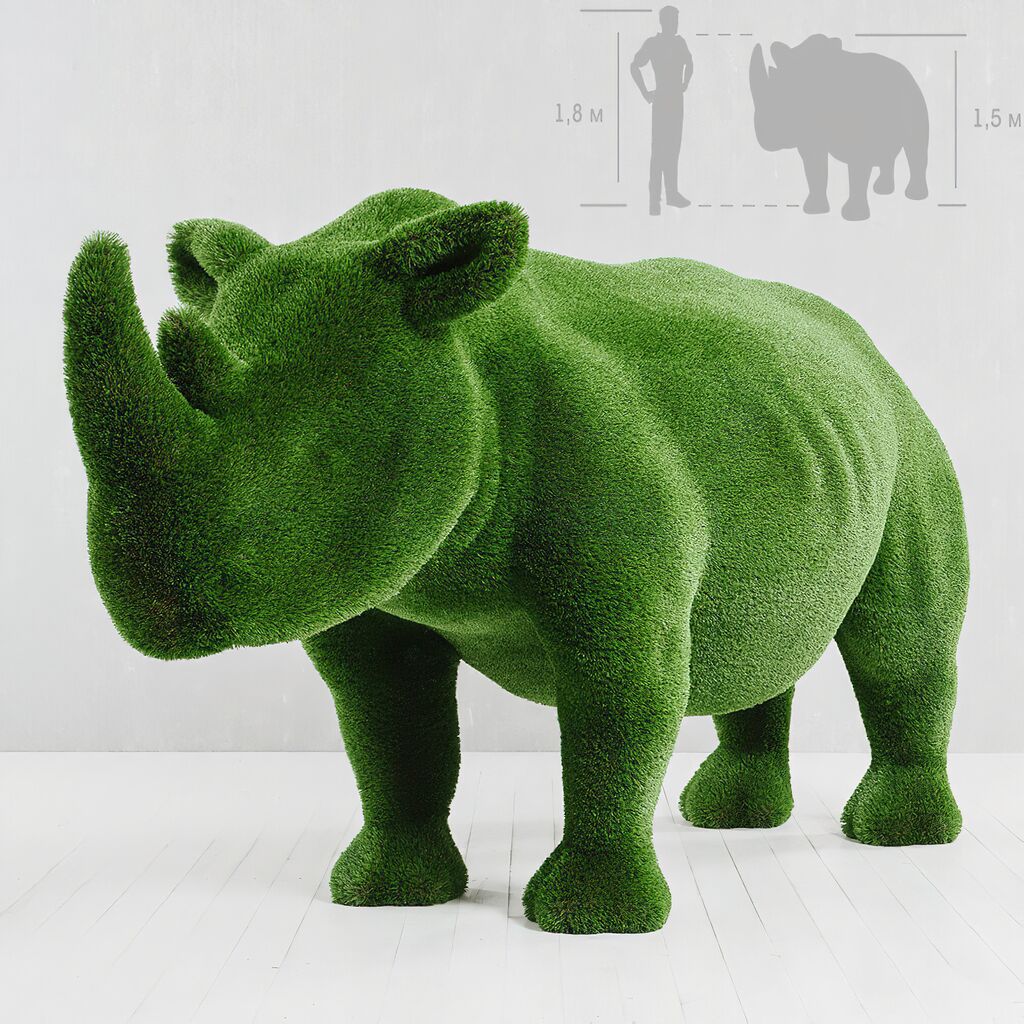  Lebensgroße Nashorn Skulptur - Topiary - GFK - Grün - Akono