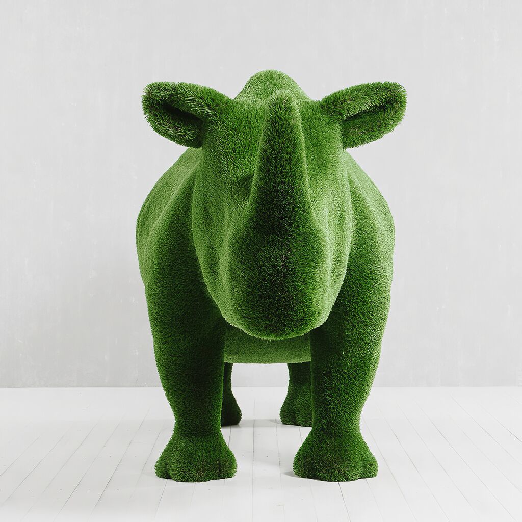  Lebensgroße Nashorn Skulptur - Topiary - GFK - Grün - Akono
