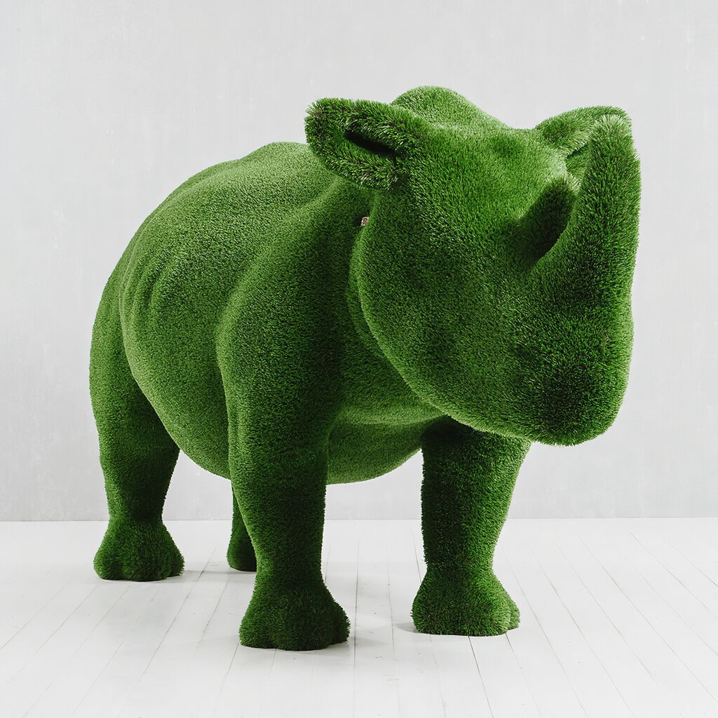  Lebensgroße Nashorn Skulptur - Topiary - GFK - Grün - Akono