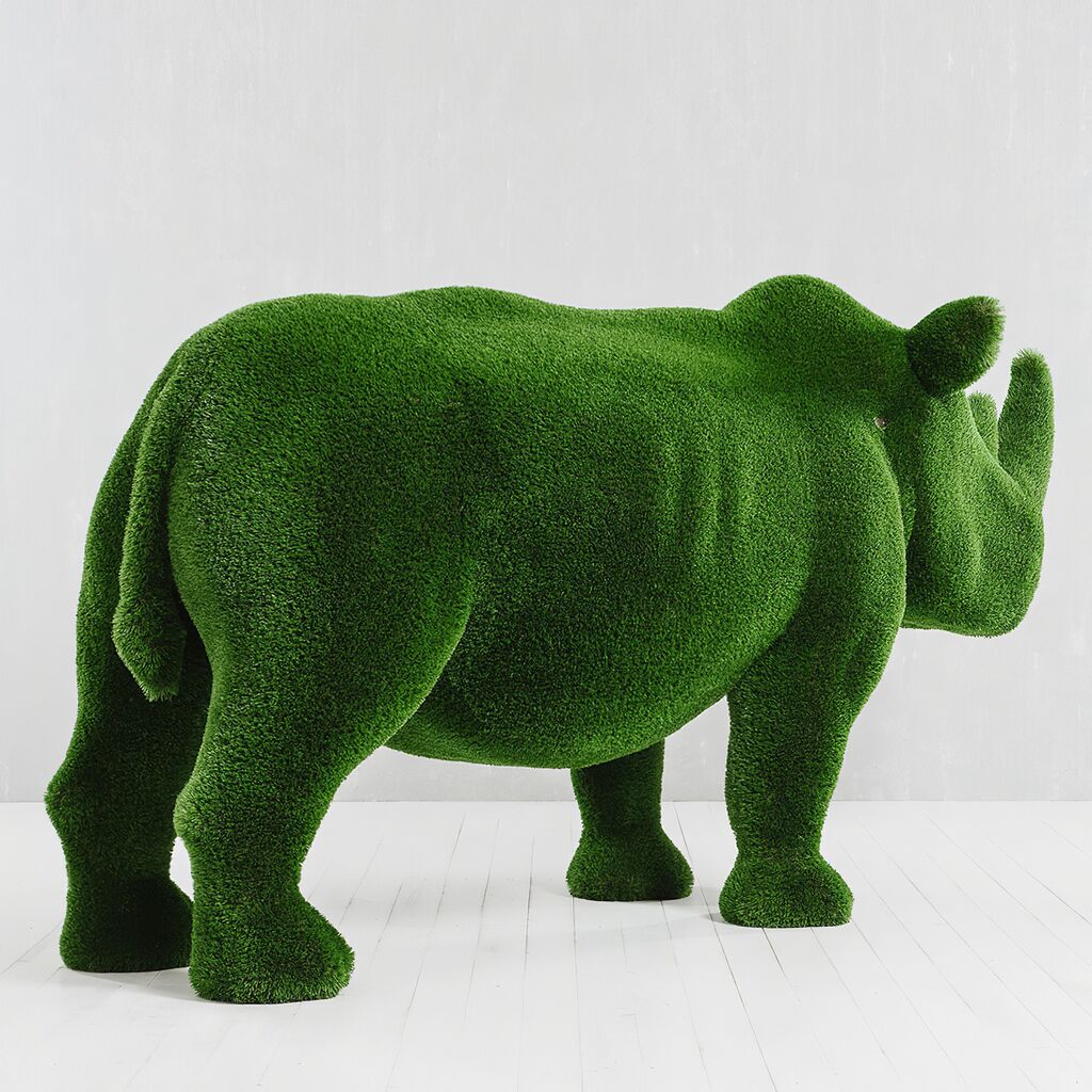  Lebensgroße Nashorn Skulptur - Topiary - GFK - Grün - Akono