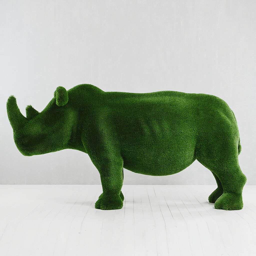  Lebensgroße Nashorn Skulptur - Topiary - GFK - Grün - Akono