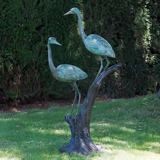  Lebensgroße Vogelskulptur 2 Reiher Aus Bronze Sitzen Auf Baum - Reiherpaar
