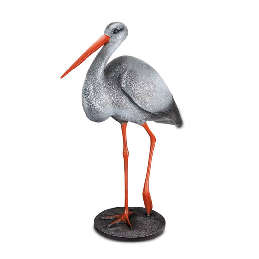 Lebensgroßer Storch Stehend Aus Bronze Mit Farbiger Patina - Limitiert - Storch