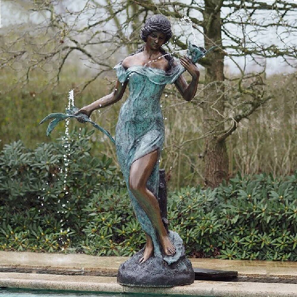  Lebensgroßer Wasserspeier - Frau Mit Blumen - Berelia