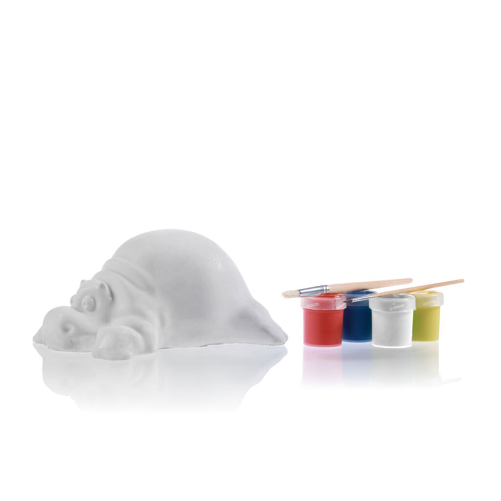  Liegendes Nilpferd Als Gipsfigur - Bemalbar - Mit Farben & Pinsel - Willie