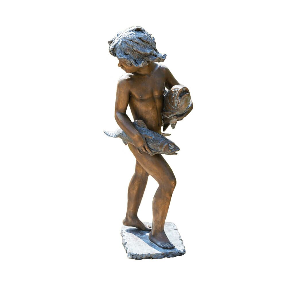 Limiterte Kind-Statue Aus Bronze Mit Fischen - Fischdieb