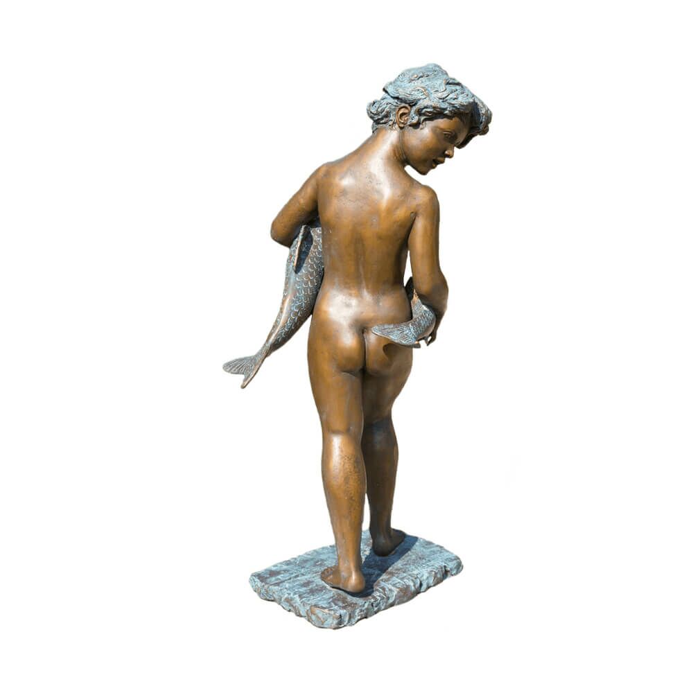  Limiterte Kind-Statue Aus Bronze Mit Fischen - Fischdieb