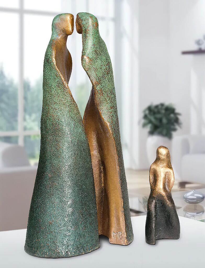  Limitierte 3-teilige Bronzefigur Vater, Mutter, Kind - Familie