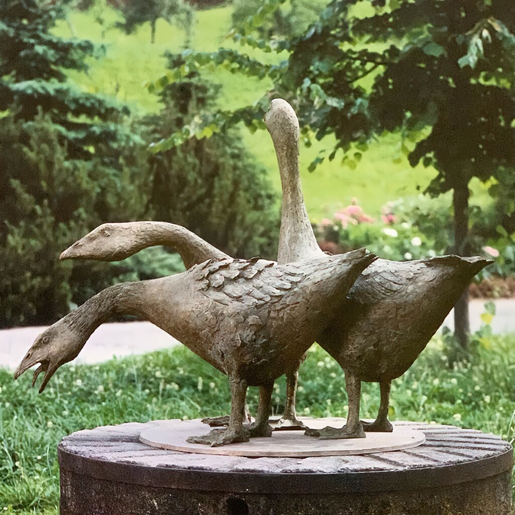 Limitierte Bronze Künstleredition - Vogelfigur - Gans In Angriffsstellung