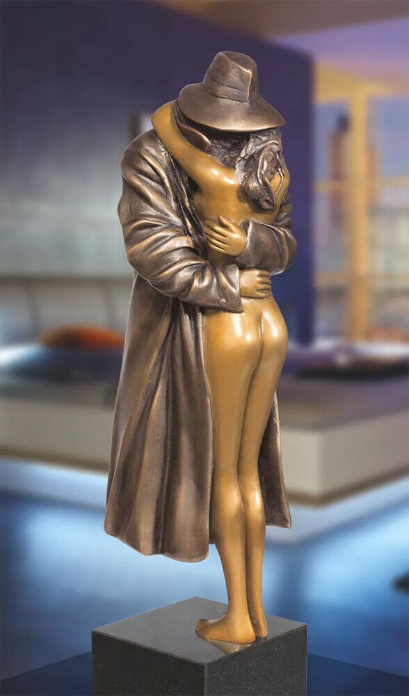  Limitierte Bronze Künstlerfigur Paar Mit Granitsockel - The Kiss