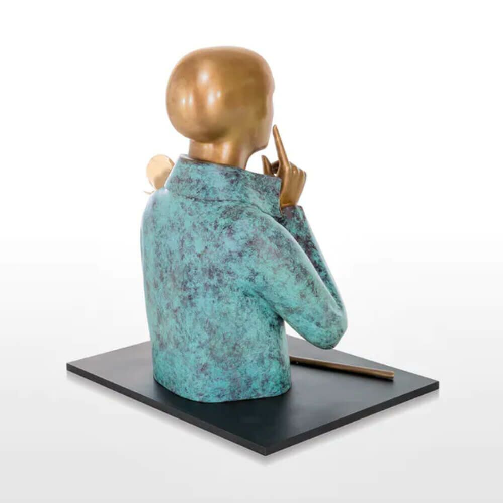  Limitierte Bronze Mannbüste Mit Rose Und Schmetterling - Silence
