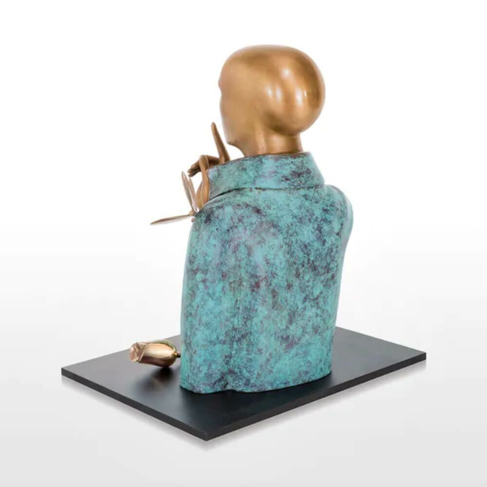  Limitierte Bronze Mannbüste Mit Rose Und Schmetterling - Silence