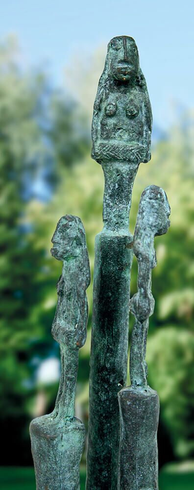  Limitierte Bronzeplastik - 3 Statuen Auf Säulen - Garten