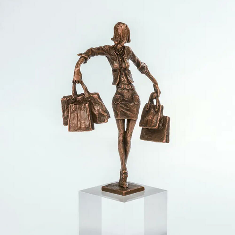  Limitierte Bronzeskulptur Frau Mit Sockel - Balance-Einkäuferin
