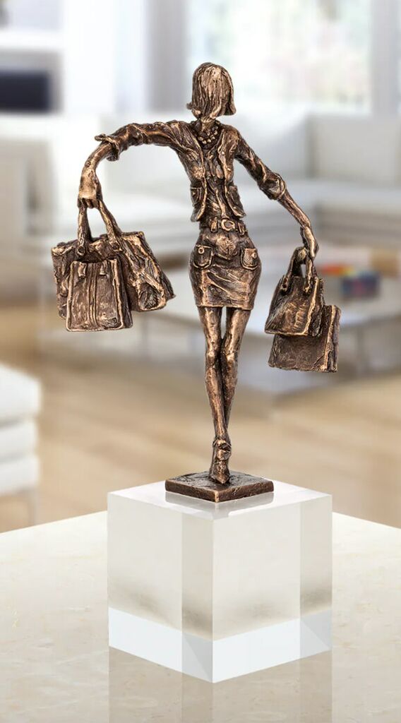  Limitierte Bronzeskulptur Frau Mit Sockel - Balance-Einkäuferin