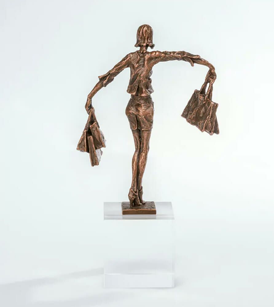  Limitierte Bronzeskulptur Frau Mit Sockel - Balance-Einkäuferin