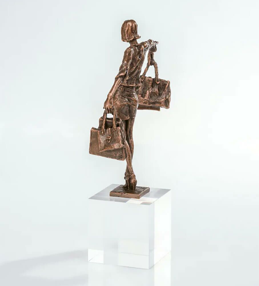  Limitierte Bronzeskulptur Frau Mit Sockel - Balance-Einkäuferin