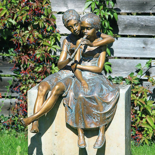  Limitierte Bronzestatue Mädchen & Junge Flötenspieler - Paar Mit Flöte