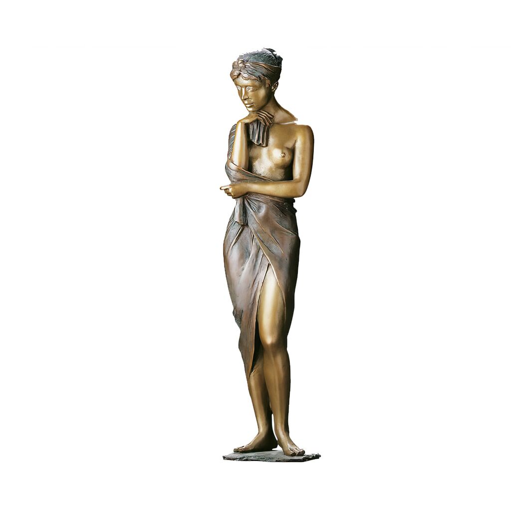  Limitierte Fraufigur Aus Bronze - Akt Mit Tuch - Im Rosengarten