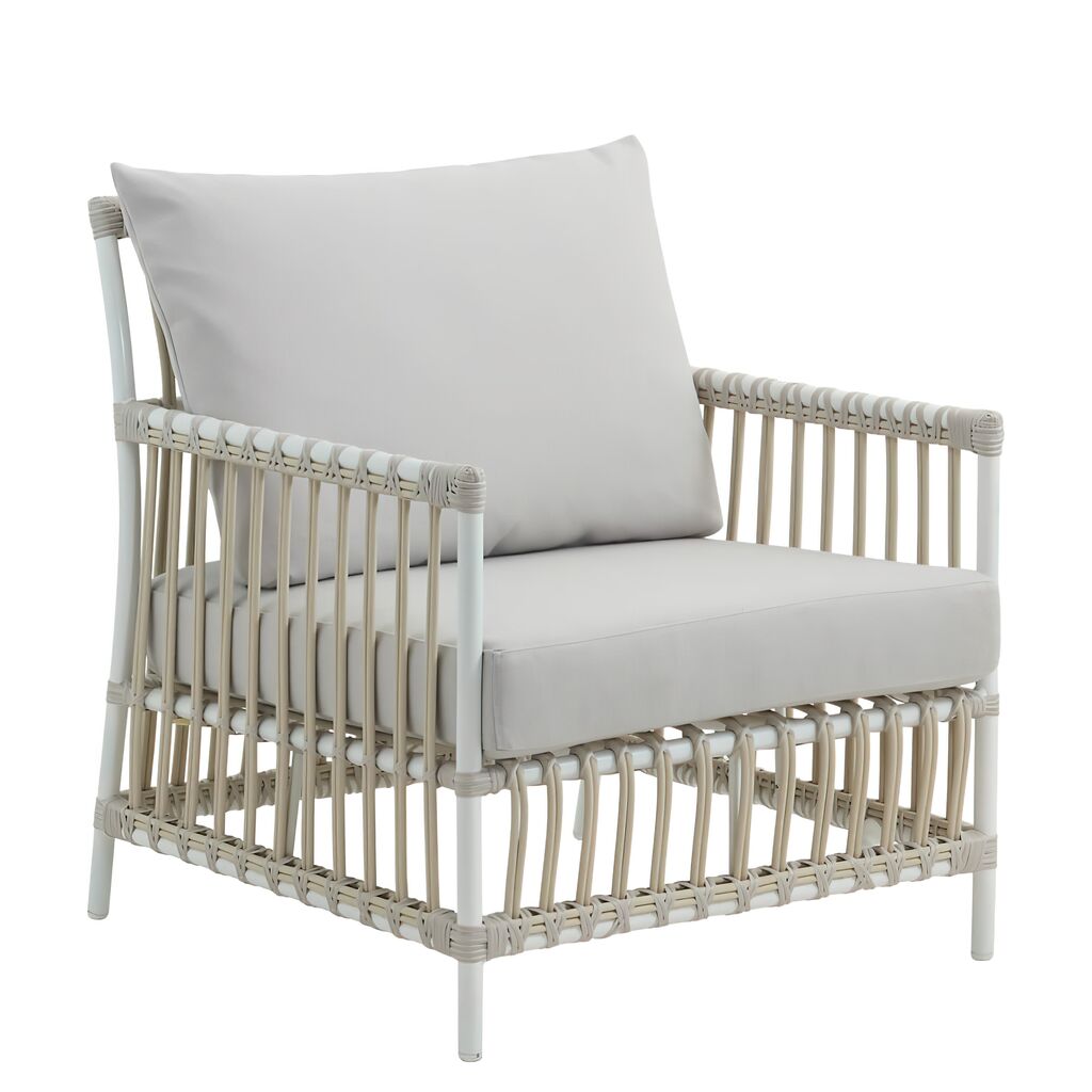  Lounge-Sessel Aus Alu-Rattan In Weiß Mit Sitz- Und Rückenkissen - Loungechair Caya