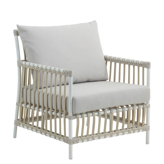  Lounge-Sessel Aus Alu-Rattan In Weiß Mit Sitz- Und Rückenkissen - Loungechair Caya