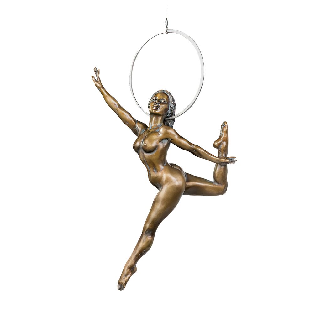  Lufttänzerin - Aktfigur - Bronzefrau Mit Reifen - Hadar