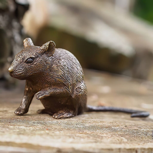  Maus Sitzt Aufmerksam - Klassische Bronze Tierfigur - Maus Libo