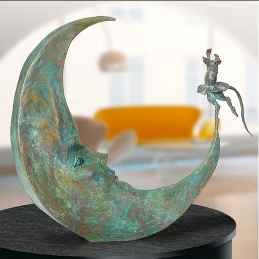  Maus Tanzt Auf Mondsichel Mit Gesicht - Limtierte Bronze - Dance Avec La Lune