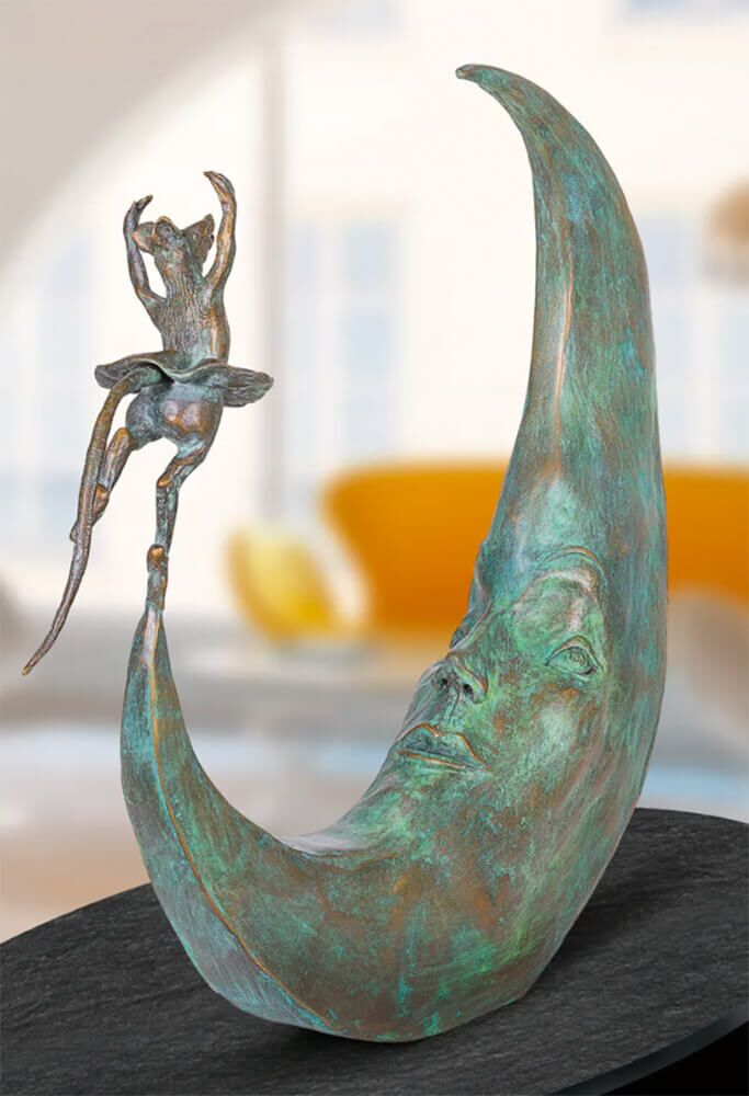  Maus Tanzt Auf Mondsichel Mit Gesicht - Limtierte Bronze - Dance Avec La Lune