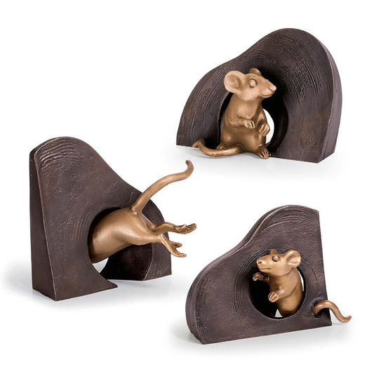  Mausfiguren Aus Bronze Für Wanddeko - 3er Set - Mäuselöcher