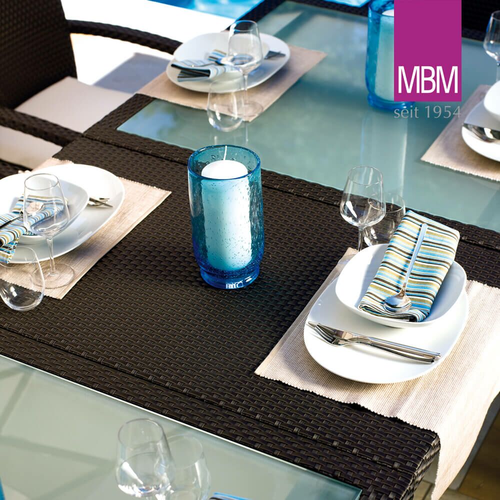  MBM Garten Ausziehtisch Mit Glasplatte - Alu & Polyrattan - Dunkelbraun - Ausziehtisch Bellini