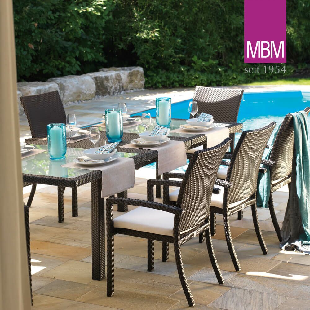  MBM Garten Ausziehtisch Mit Glasplatte - Alu & Polyrattan - Dunkelbraun - Ausziehtisch Bellini