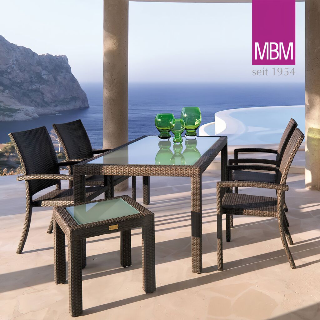 MBM Gartentisch Mit Glasplatte - Alu & Mirotex - 74x160x90cm - Eckig - Tisch Bellini