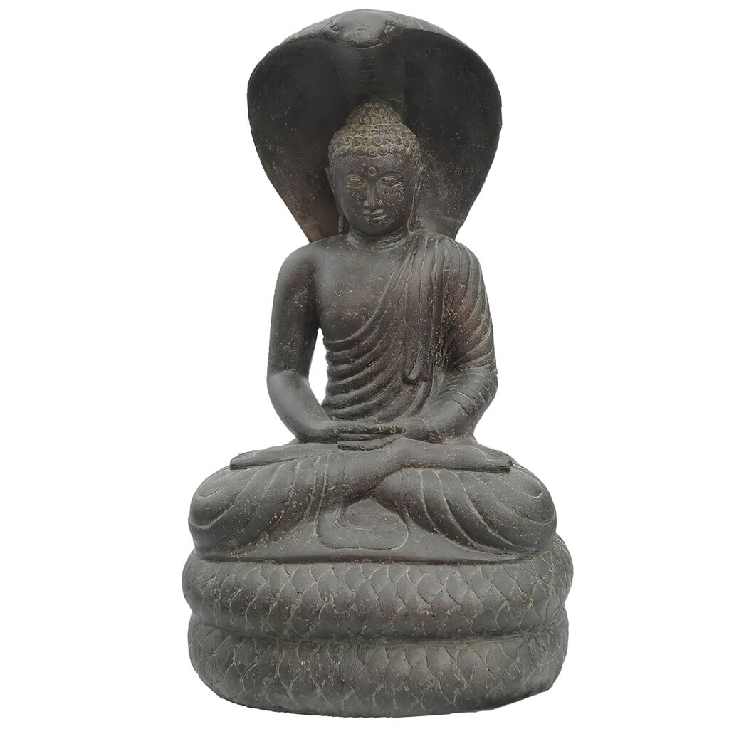  Meditierende Buddha Figur Aus Steinguss Im Schutz Einer Kobra - Djuwita