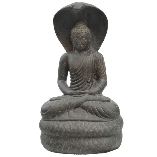  Meditierende Buddha Figur Aus Steinguss Im Schutz Einer Kobra - Djuwita