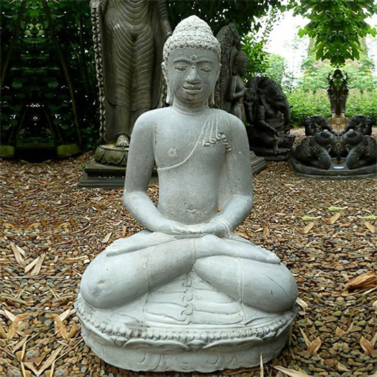  Meditierende Buddhastatue Sitzend Aus Antik Steinguss - Chanchub