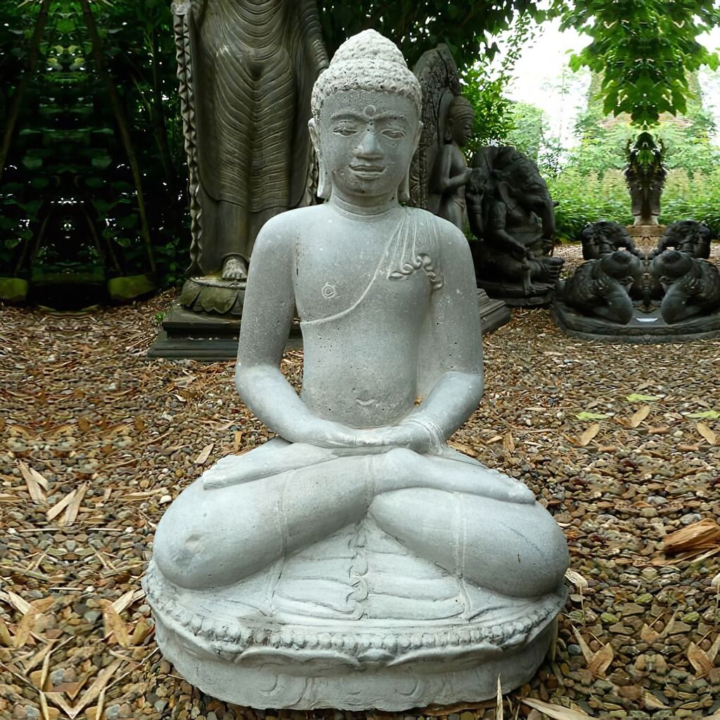  Meditierende Buddhastatue Sitzend Aus Antik Steinguss - Chanchub