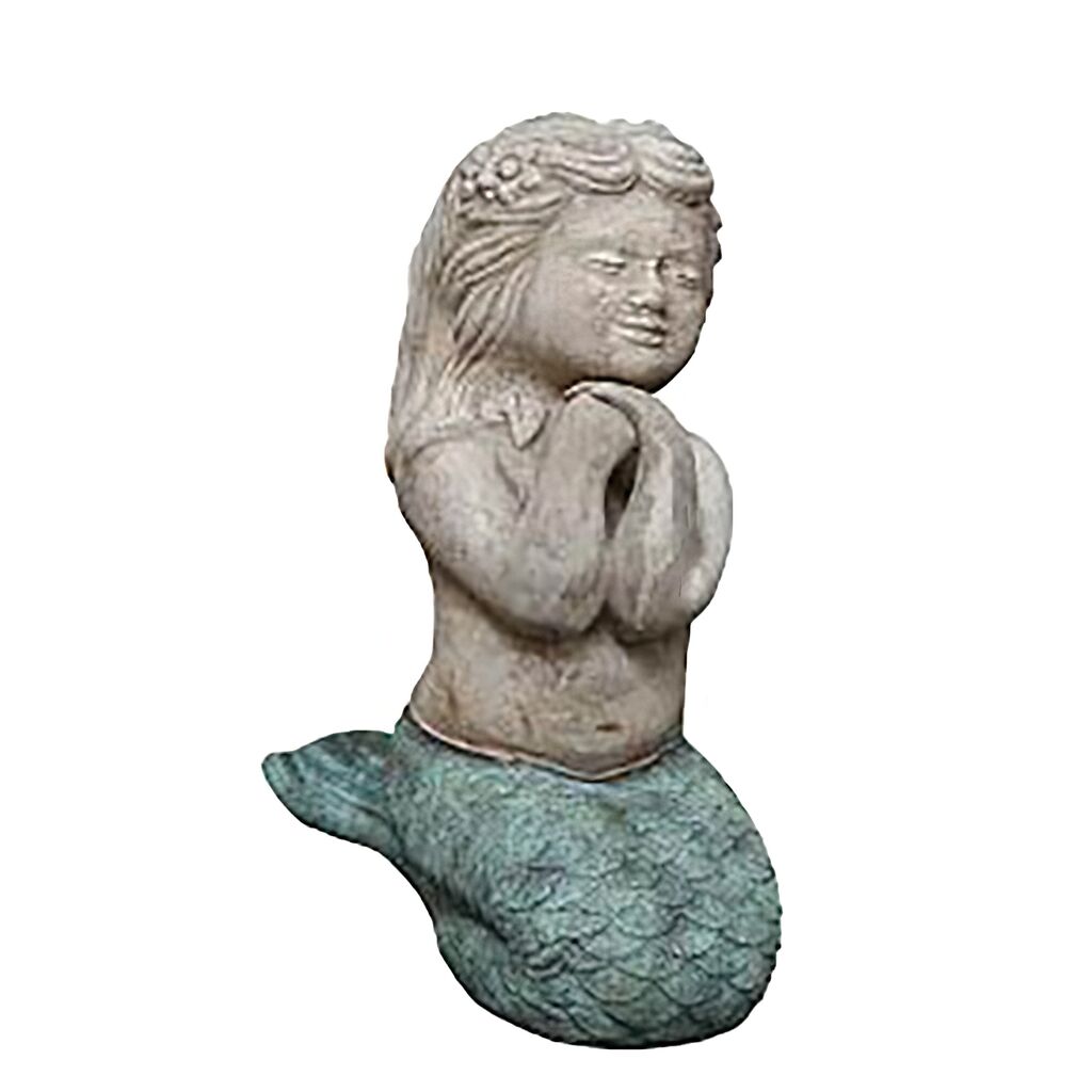  Meerjungfrau Figur Aus Keramik - Terrakotta Mit Farbiger Teilglasur - Sitzend - Venesa