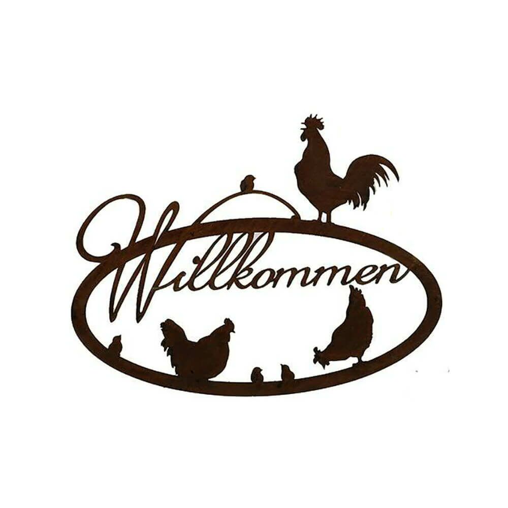  Metall Gartenschild Willkommen - Hühner - Pullum