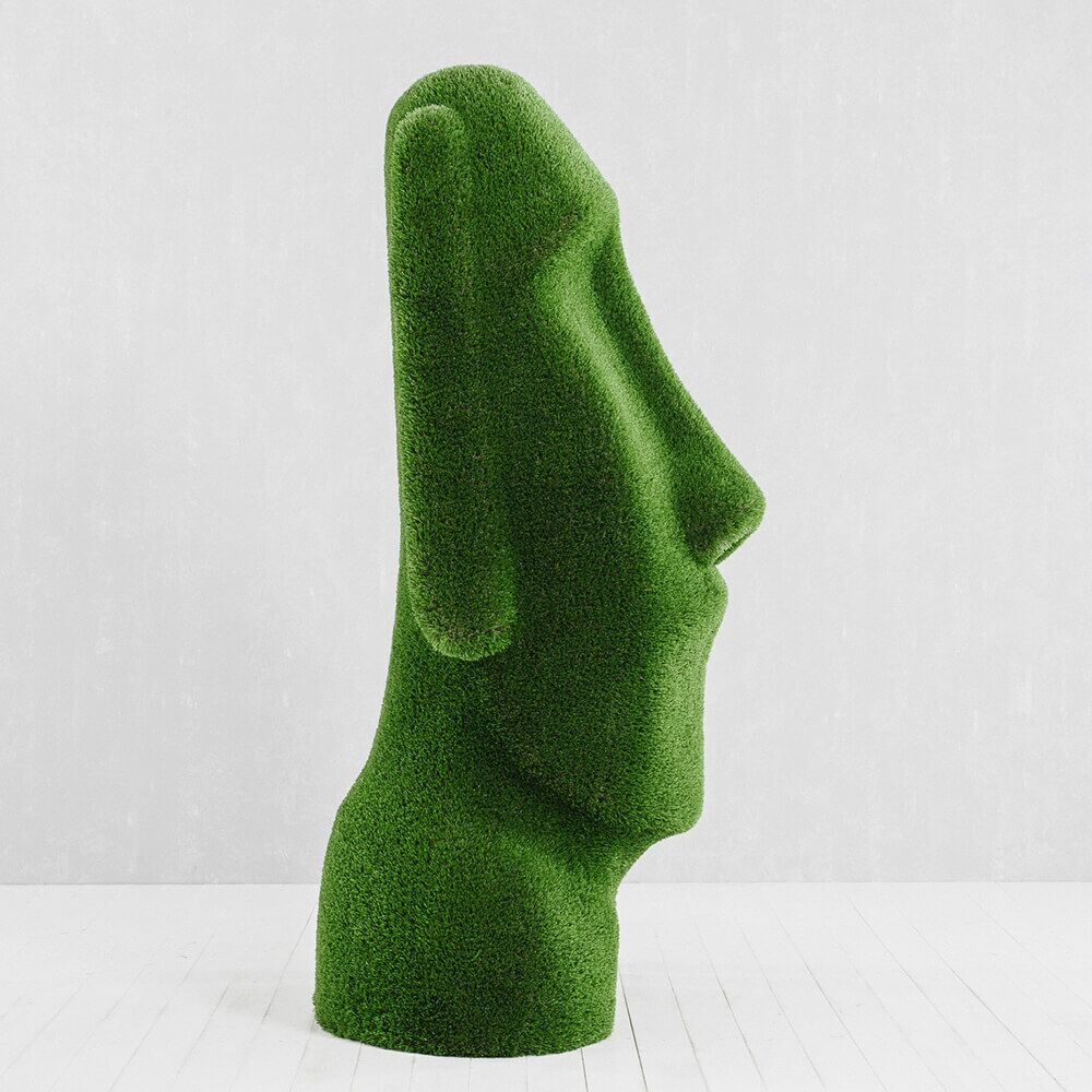 Moai Kopf Gartenfigur - Topiary - GFK & Kunstrasen - Idukan