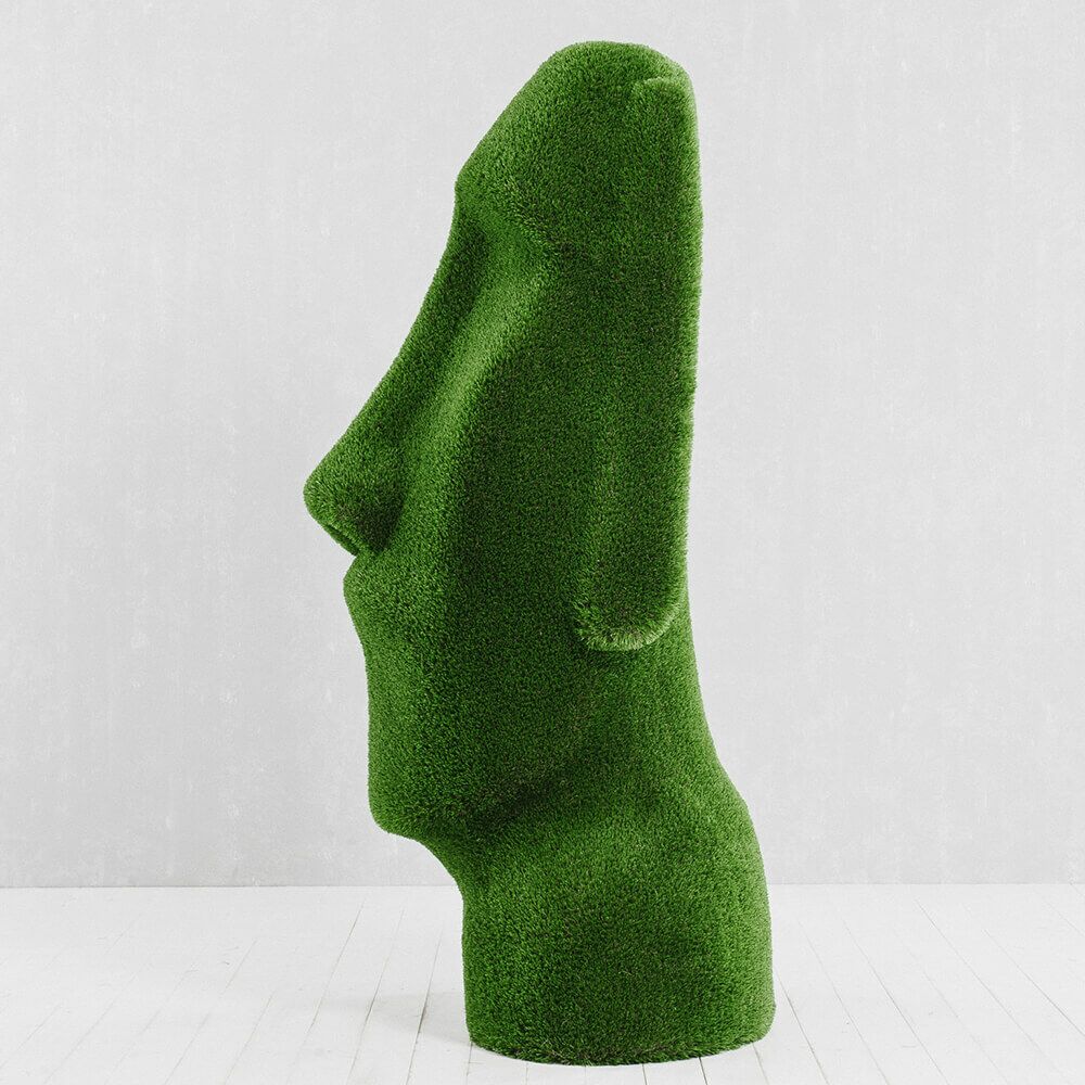  Moai Kopf Gartenfigur - Topiary - GFK & Kunstrasen - Idukan