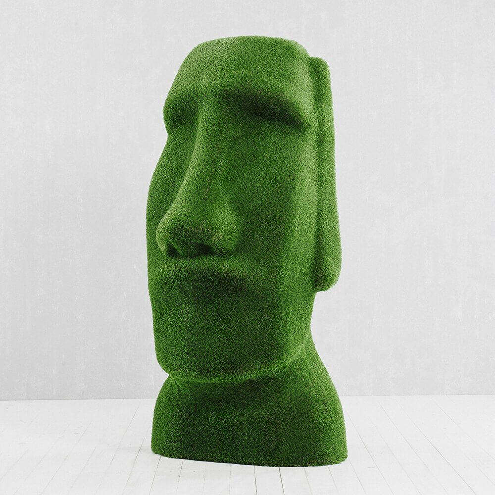  Moai Kopf Gartenfigur - Topiary - GFK & Kunstrasen - Idukan
