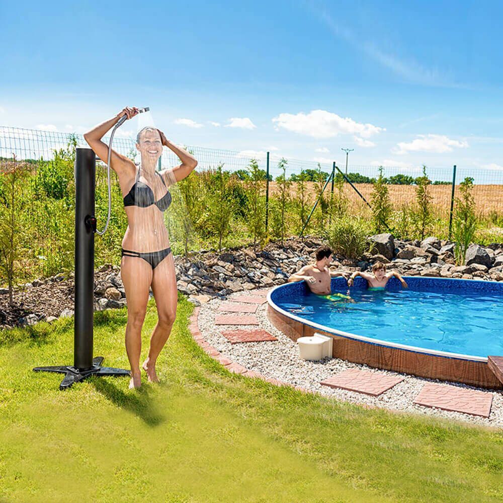  Mobile Solardusche Für Den Garten - Polypropylen - Schwarz - Flexibler Duschschlauch - 14 L Wasserspeicher - Admete