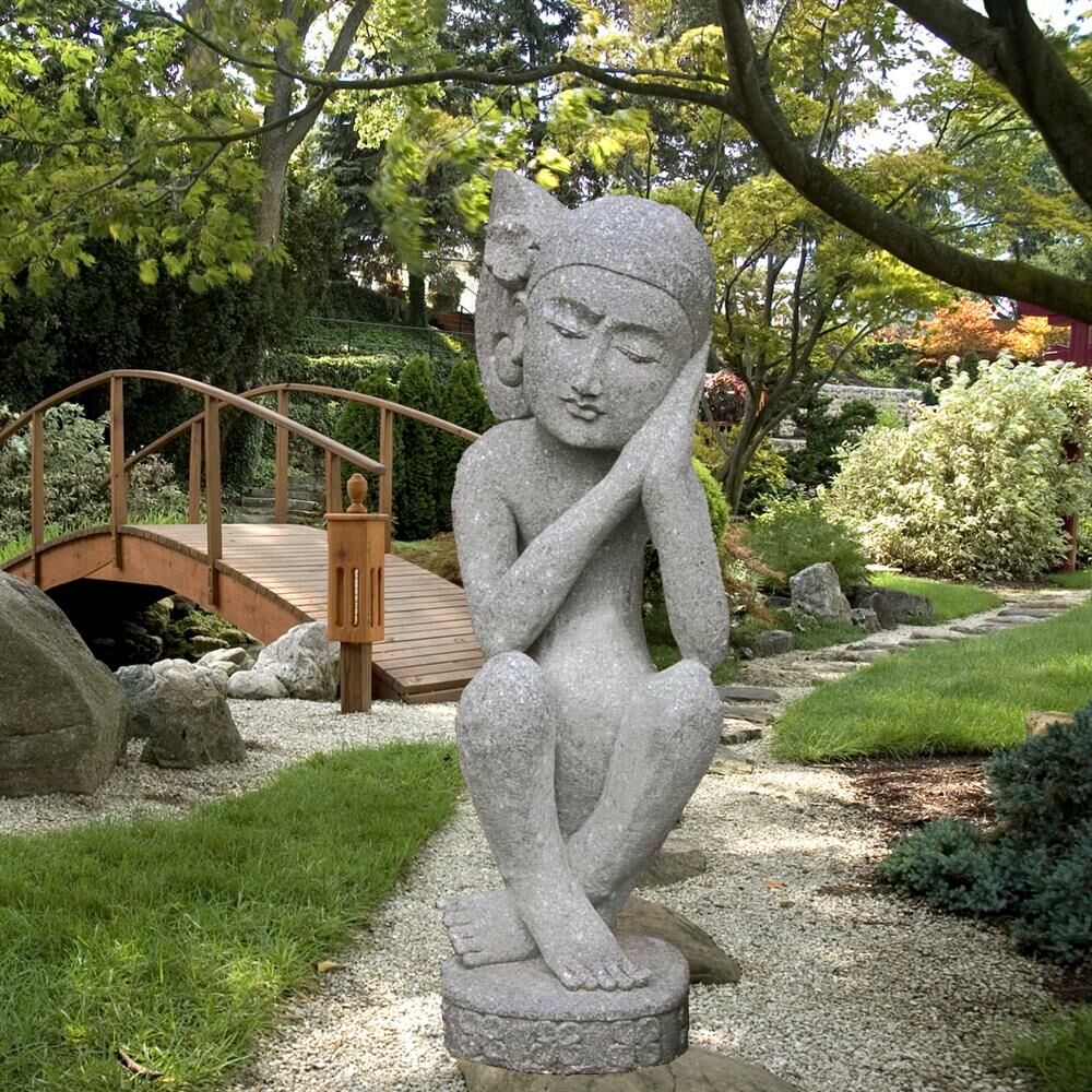  Moderne Asiatische Steinfigur Devika Mit Blumen