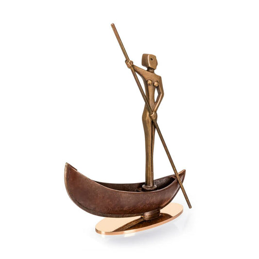  Moderne Bronzeskulptur Frau Mit Boot - Wassergöttin Auf Barke